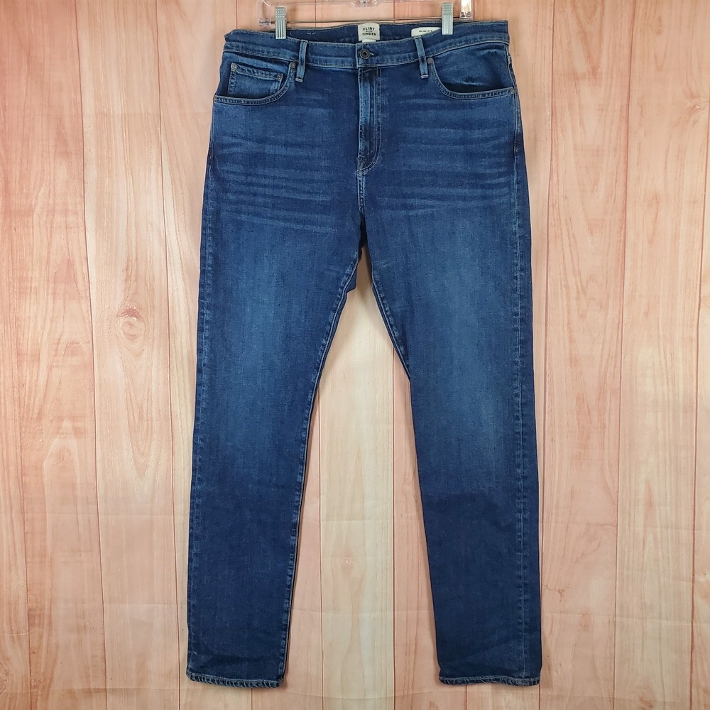 Flint And Tinder Jeans Mens 36x34 Blue Denim Cotton Stretch Slim Fit Skinny Leg